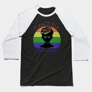 PRIDE Month Can't See Straight Rainbow Retro Sunset Baseball T-Shirt